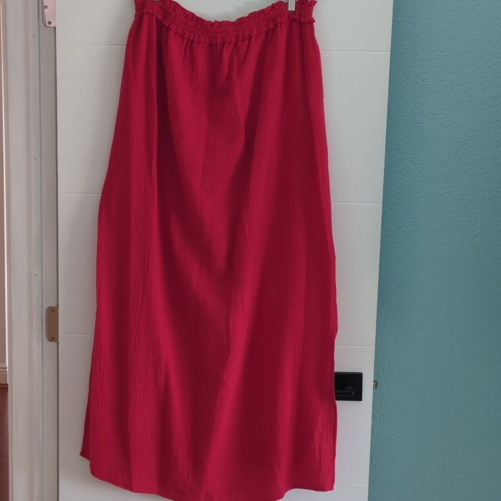Bird& Knoll Kahlo Strapless Red Gauzy Boho Relaxed Fit Maxi Sundress Sz XL Beach - Picture 2 of 9